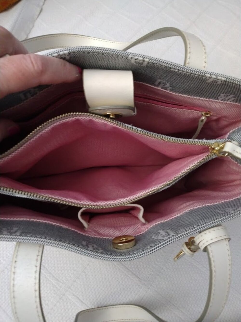 Dooney and Bourke Monogram Tote Satchel Shoulder Bag Blue Canvas Preppy - Picture 12 of 14